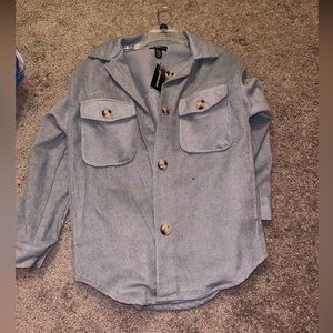 LIGHT BLUE FLEECE JACKET BUTTON UP LIGHT BLUE